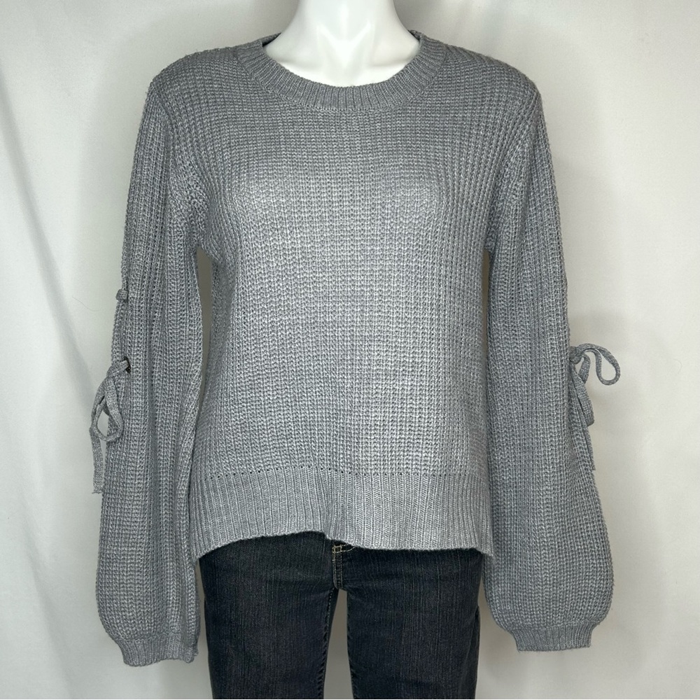 Moral Fiber Knit Sweater with Tie Balloon Sleeves, Large